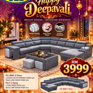 FU3697-1 GREY U CORNER L SIDE SOFA