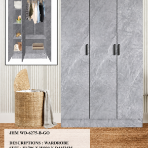 3 Door Grey Oak Wardrobe with Hanging Rail & Shelves