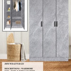 3 Door Grey Oak Wardrobe with Hanging Rail & Shelves
