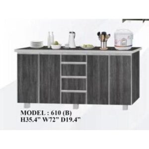 6FT Modern Grey Kitchen Cabinet with Drawers – 183cm