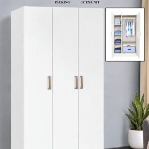 SLD 3 Door White Wardrobe with Hanging Rail & Shelves 90cm