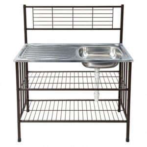 Metal Kitchen Sink Stand with 2-Tier Storage Rack & Backsplash