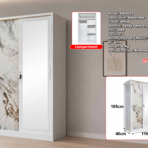 SWD103 2 Sliding Door Steel Wardrobe White 110cm