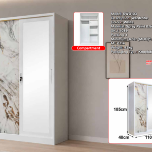 SWD103 2 Sliding Door Steel Wardrobe White 110cm