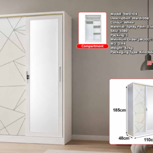 SWD104 2 Sliding Door Steel Wardrobe White 110cm