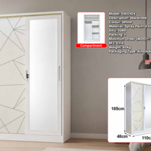 SWD104 2 Sliding Door Steel Wardrobe White 110cm