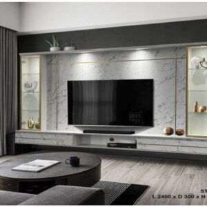 ST-TV0002 Luxury Marble-Look TV Cabinet Wall Unit 240cm (PREORDER)