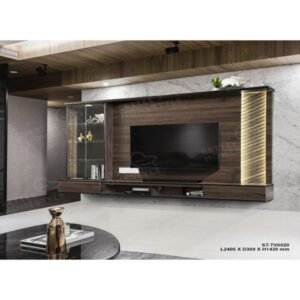 ST-TV0020 Modern Walnut TV Wall Cabinet 240cm with Display Shelf (PREORDER)
