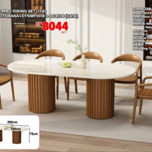 BOTSWANA 9-Piece Natural Marble Dining Set with 8 Chairs (PREORDER)