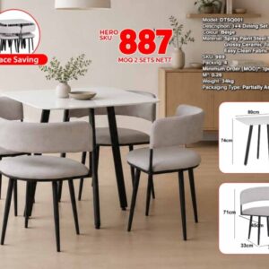 DTSQ001 Space Saving 1+4 Ceramic Top Dining Set – Beige (PREORDER)