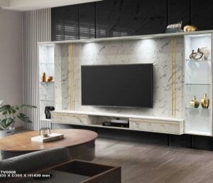 ST-TV0008 Luxury Marble-Look TV Wall Cabinet 240cm with Display (PREORDER)