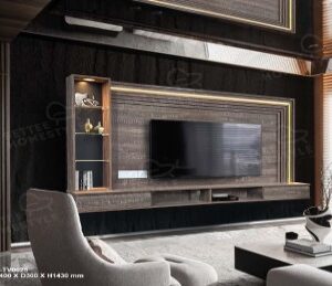ST-TV0025 Modern 240cm TV Wall Cabinet Dark Walnut & Gold Design (PREORDER)