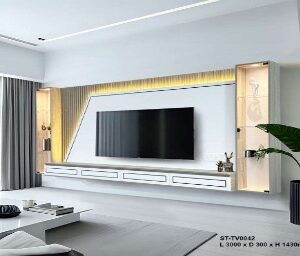ST-TV0042 Luxury Modern 300cm White TV Wall Cabinet with Display Shelves (PREORDER)