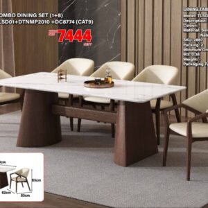 9-Piece Natural Marble Top Dining Set with 8 Chairs – TLSD01 (PREORDER)