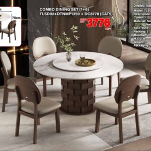 TLSD02 6-Seater Round Natural Marble Dining Set 1+6 (PREORDER)