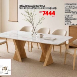 TLSD04 9-Piece Natural Marble Dining Set with 8 Chairs (PREORDER)