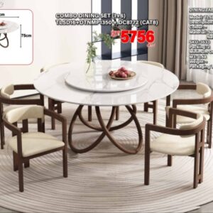 TLSD16 7-Piece Round Natural Marble Dining Set – 6 Seater (PREORDER)