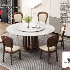 TLSD17 6-Seater Round Natural Marble Dining Set 1+6 (PREORDER)