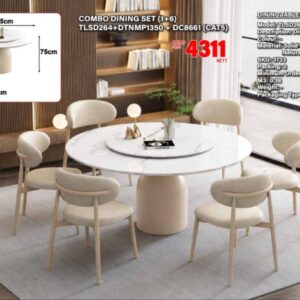 TLSD264 6-Seater Round Natural Marble Dining Set 1+6 (PREORDER)
