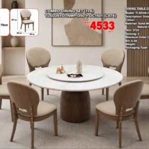TLSD26 6-Seater Round Natural Marble Dining Set 1+6 (PREORDER)