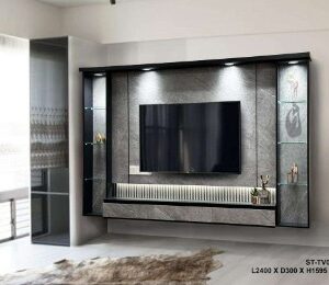 ST-TV0041 Luxury Modern 240cm Grey Marble TV Wall Cabinet (PREORDER)
