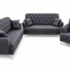 Luxury Dark Grey Velvet-Look 3+2+1 Sofa Set | Modern Design