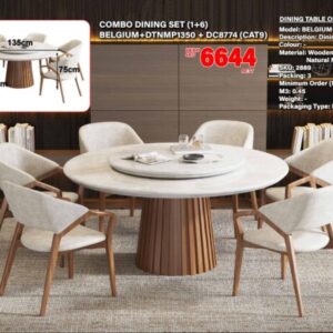 BELGIUM 6-Seater Round Natural Marble Dining Set 1+6 (PREORDER)